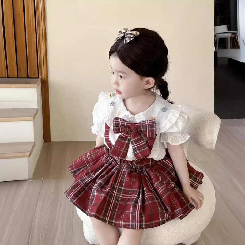 

2025 Summer New Women's Short Sleeve JK Uniform Sweet Cute College Style Skirt Pants Three-Piece Set Pleated Skirt