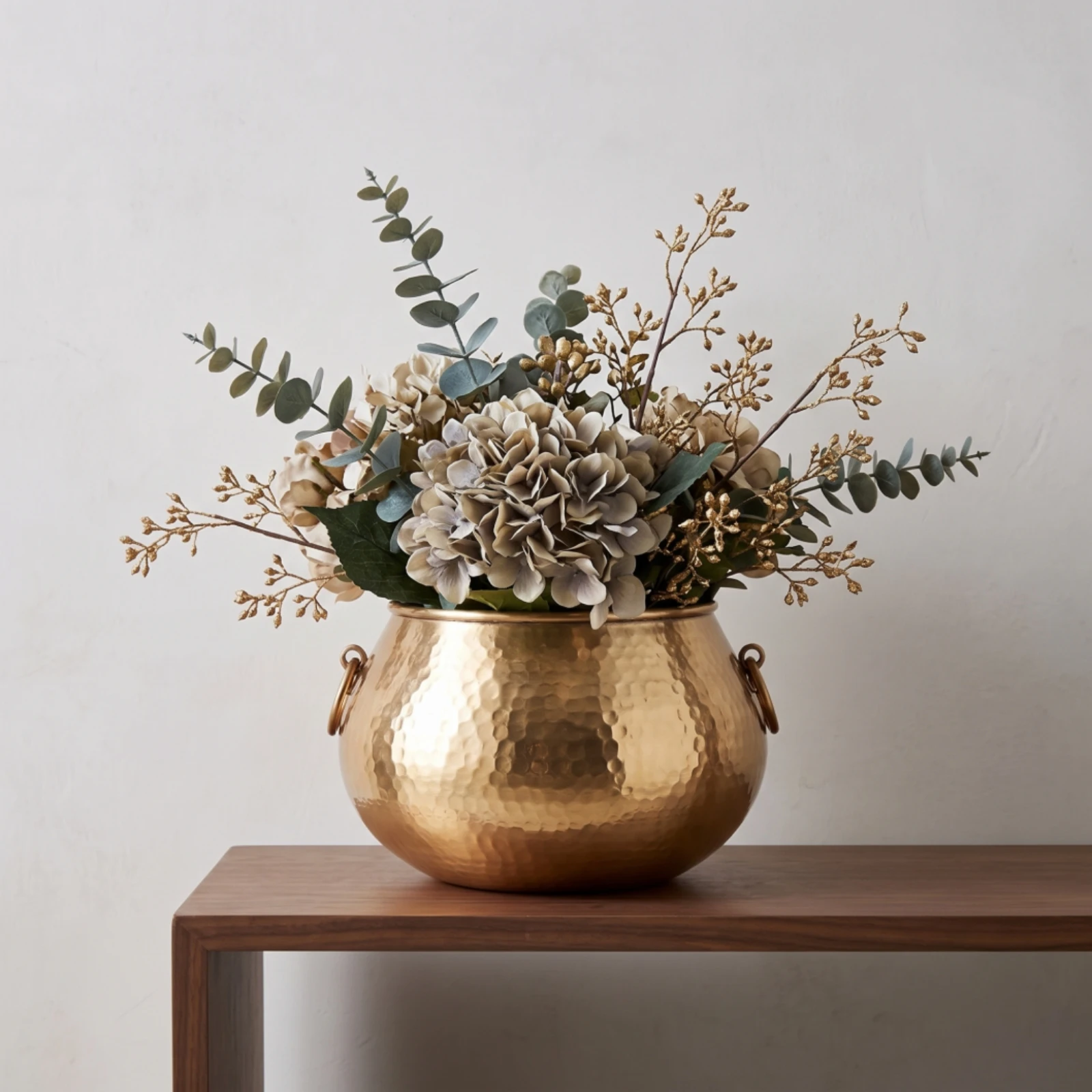 Metal Vase with Handles Gold Decorative Vase Vessel Round for Tabletop, Entryway