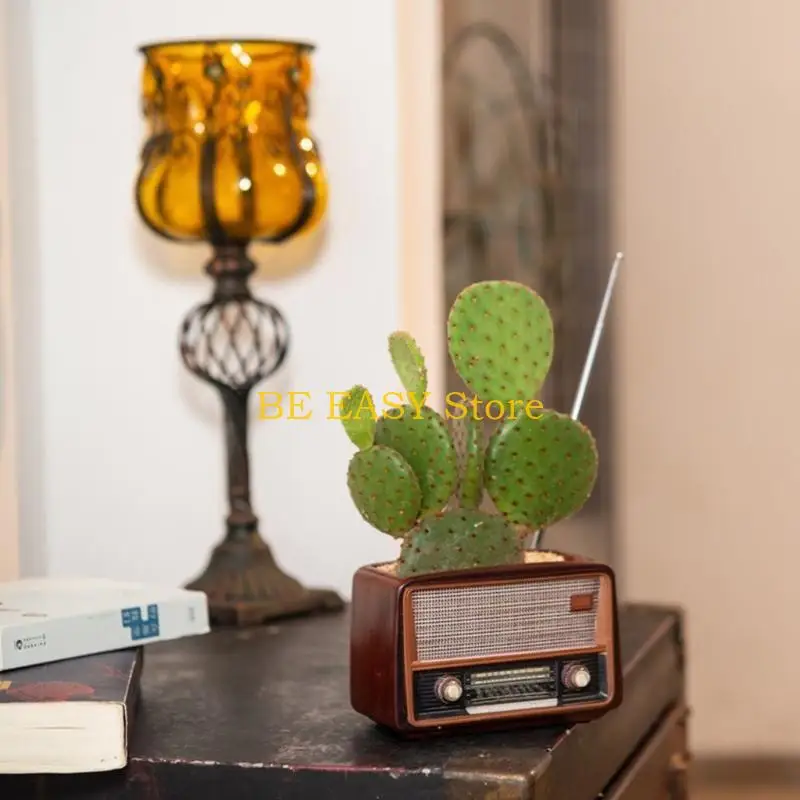 E28F Retro Creative Radio Shape Flower Pot Flower Pot Succulent Flower Plant Container Desk Flower Pot Cactus Plant Pot