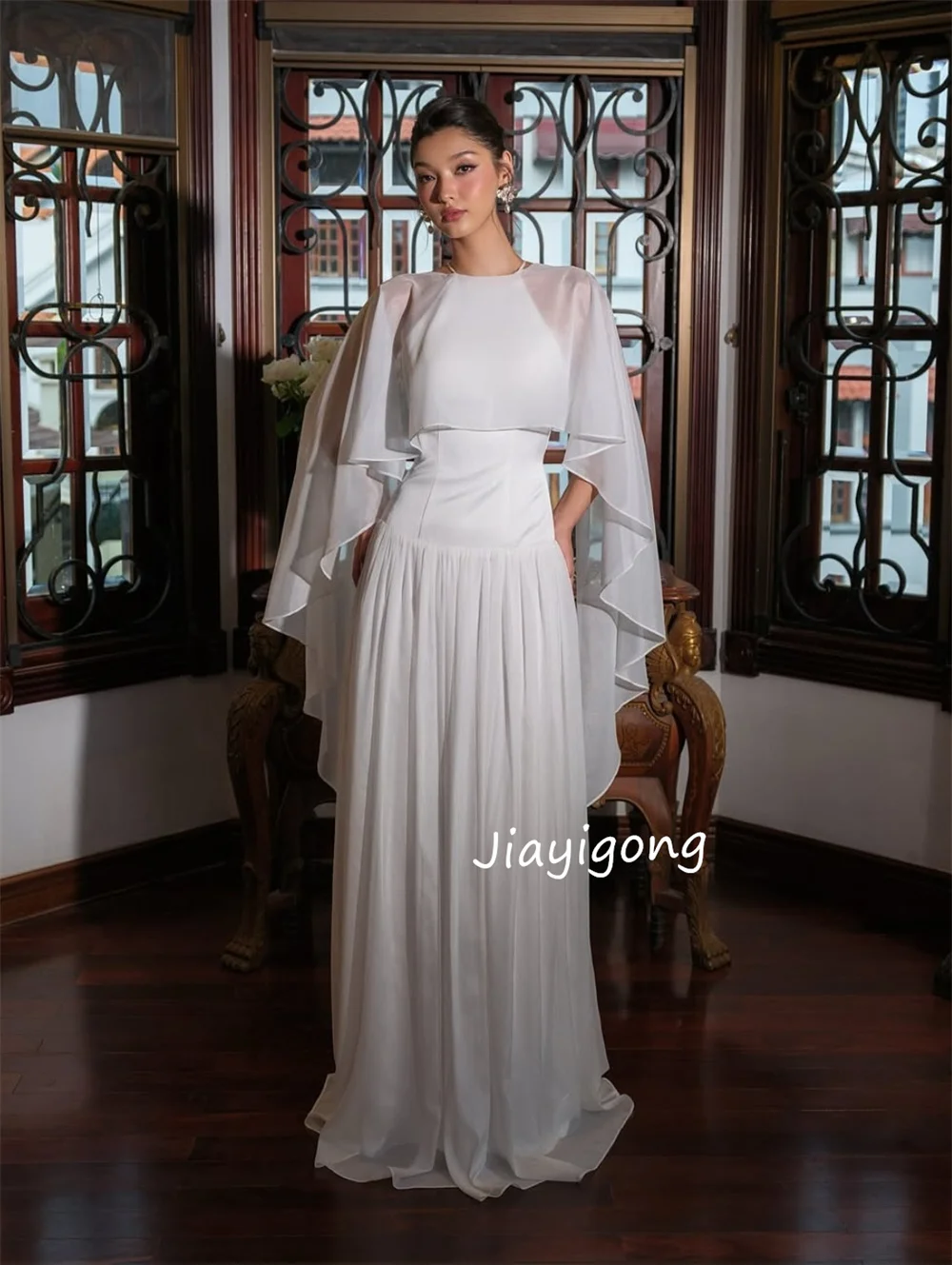 Abiti lunghi gioiello a trapezio con pieghe in chiffon moda personalizzata Occasioni su misura Pastrol da sera Squisito semplice