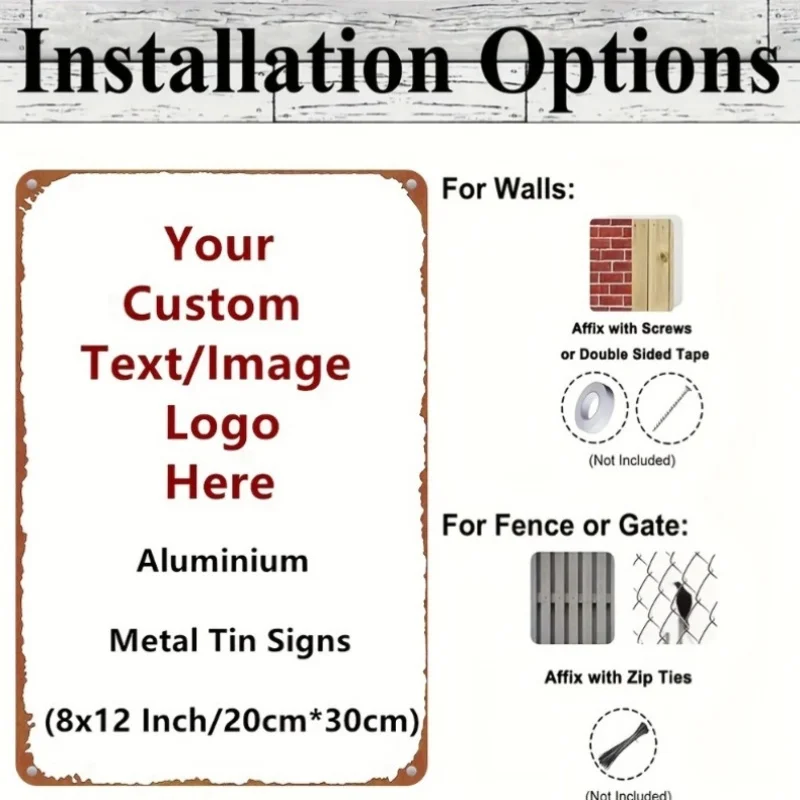 Custom Text/Image/Logo Aluminum Metal Tin Sign - 8x12inch/20x30cm Personalized Wall Decor