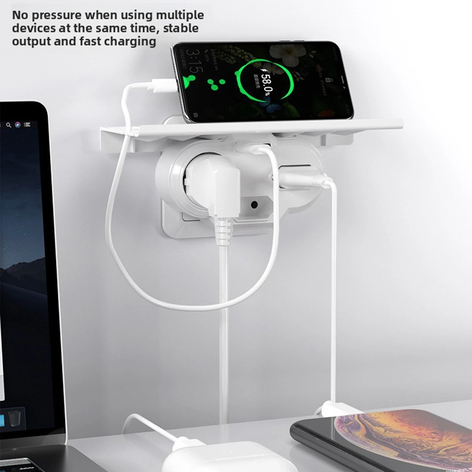 Wall Outlet Extender with Shelf 3 AC Outlets 2 USB Ports Surge Protector Power Strip for Home Dorm Room