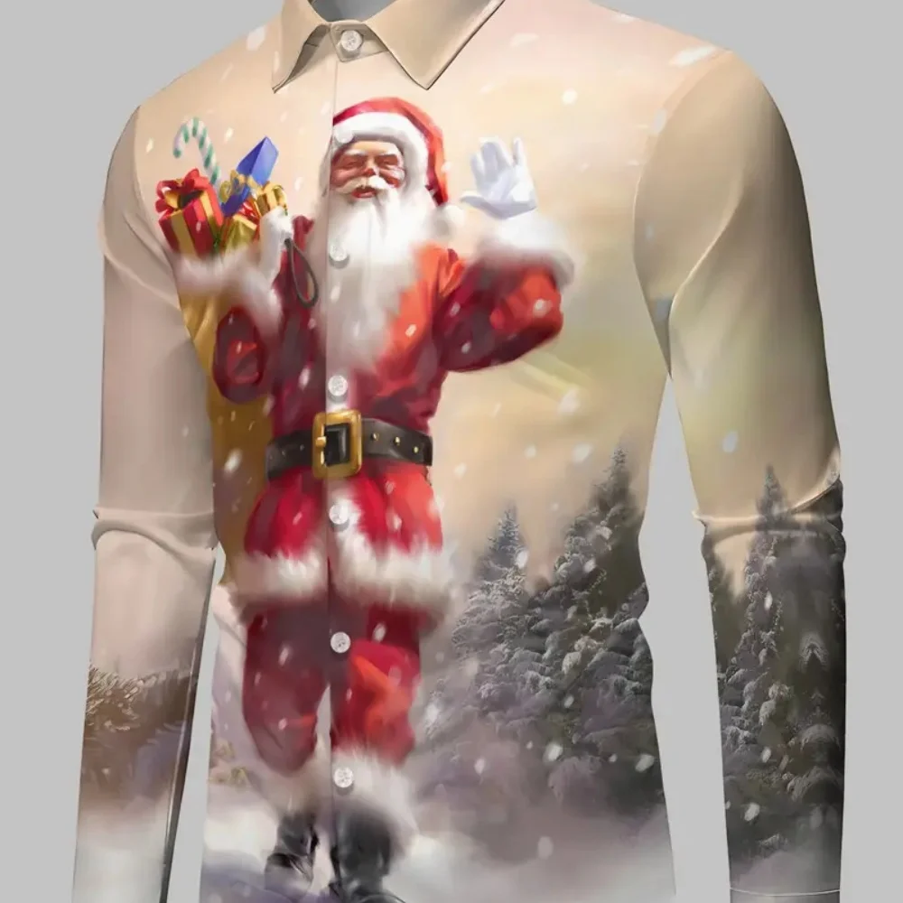 قميص رجالي كاجوال بأكمام طويلة مطبوع عليه جورب عيد الميلاد مقاس كبير، فكرة هدية لحفلات العطلات #2