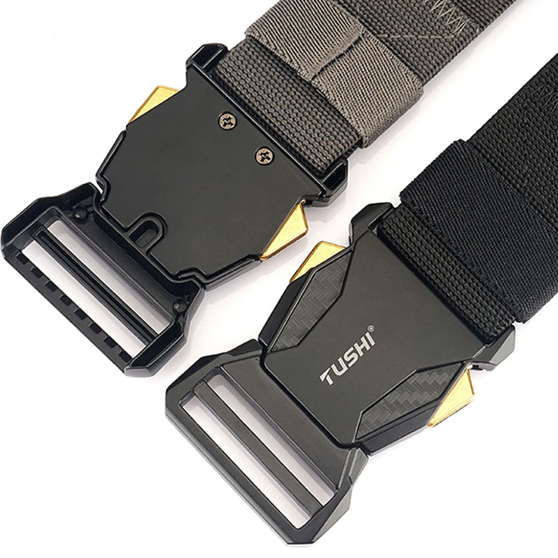 HSSEE New Tactical Belt for Men Carbon Texture Alloy Buckle Casual Elastic Belt Quick Release Military Army Girdles Male Gift