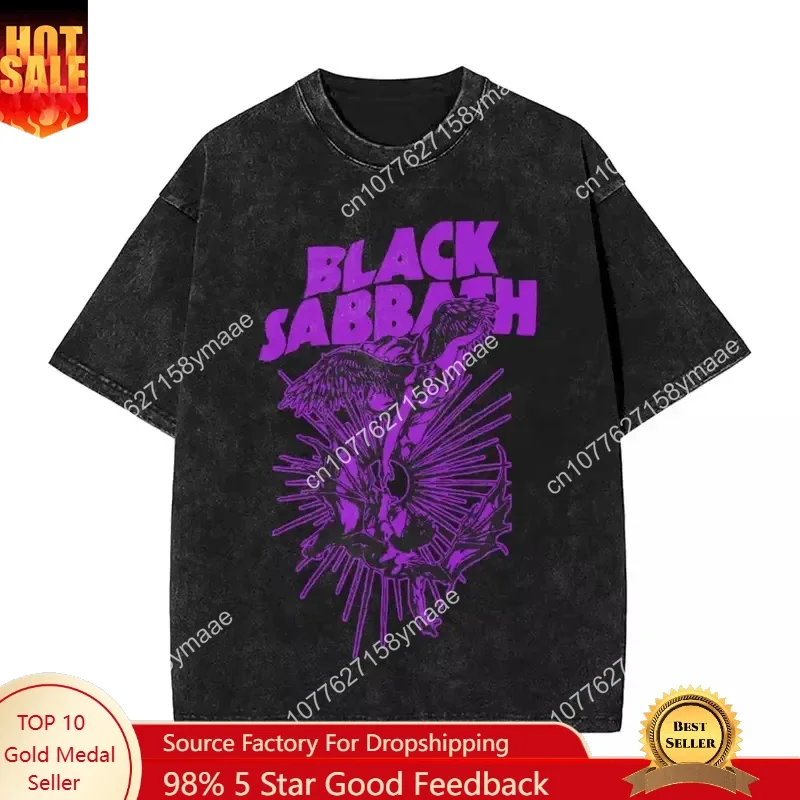 Washed T Shirts Black Sabbathes Metal Music Hip Hop Washed Men Women T-shirt Oversize Streetwear Cotton Graphic Tops Tops Tees