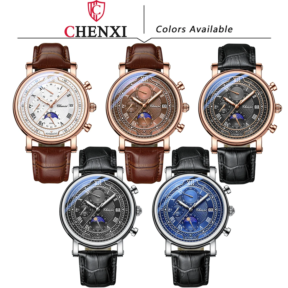 2023 New CHENXI Watches For Man Leather Strap Date Moon Phase Waterproof Quartz Wristwatches Fashion Men Watch