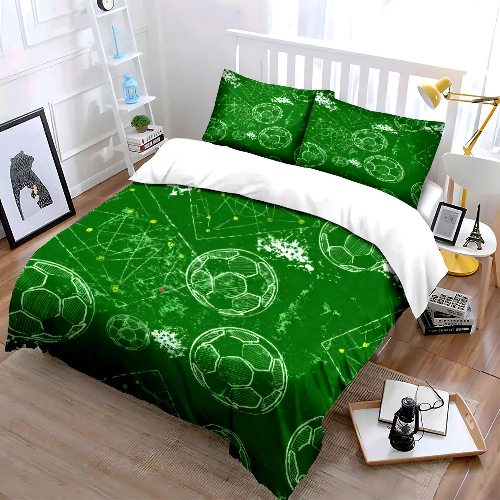 Funny Soccer Field and Ball 3PCS Bedding Set Soft Microfiber Bedding Set for Football Fans Bedroom