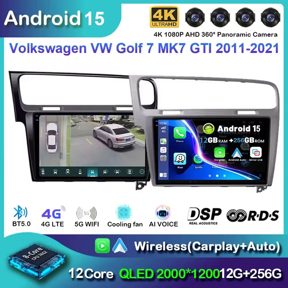

Android 15 For Volkswagen VW Golf 7 MK7 GTI 2011-2021 Car Radio Carplay HD Multimedia Auto Qualcomm GPS Stereo Video Player 2din