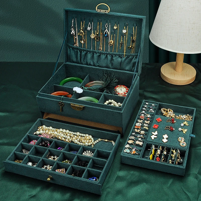 Imagem -04 - Velvet Jewelry Box com Borlas Vintage Locks Grande Capacidade Mais Recente