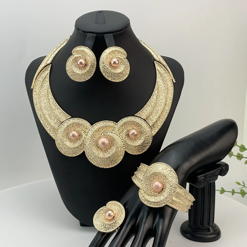 Italian Dubai Simple Style Big Bold Necklace Luxury Quality African Bride Jewelry Set For Women Party Gifts FHK29861