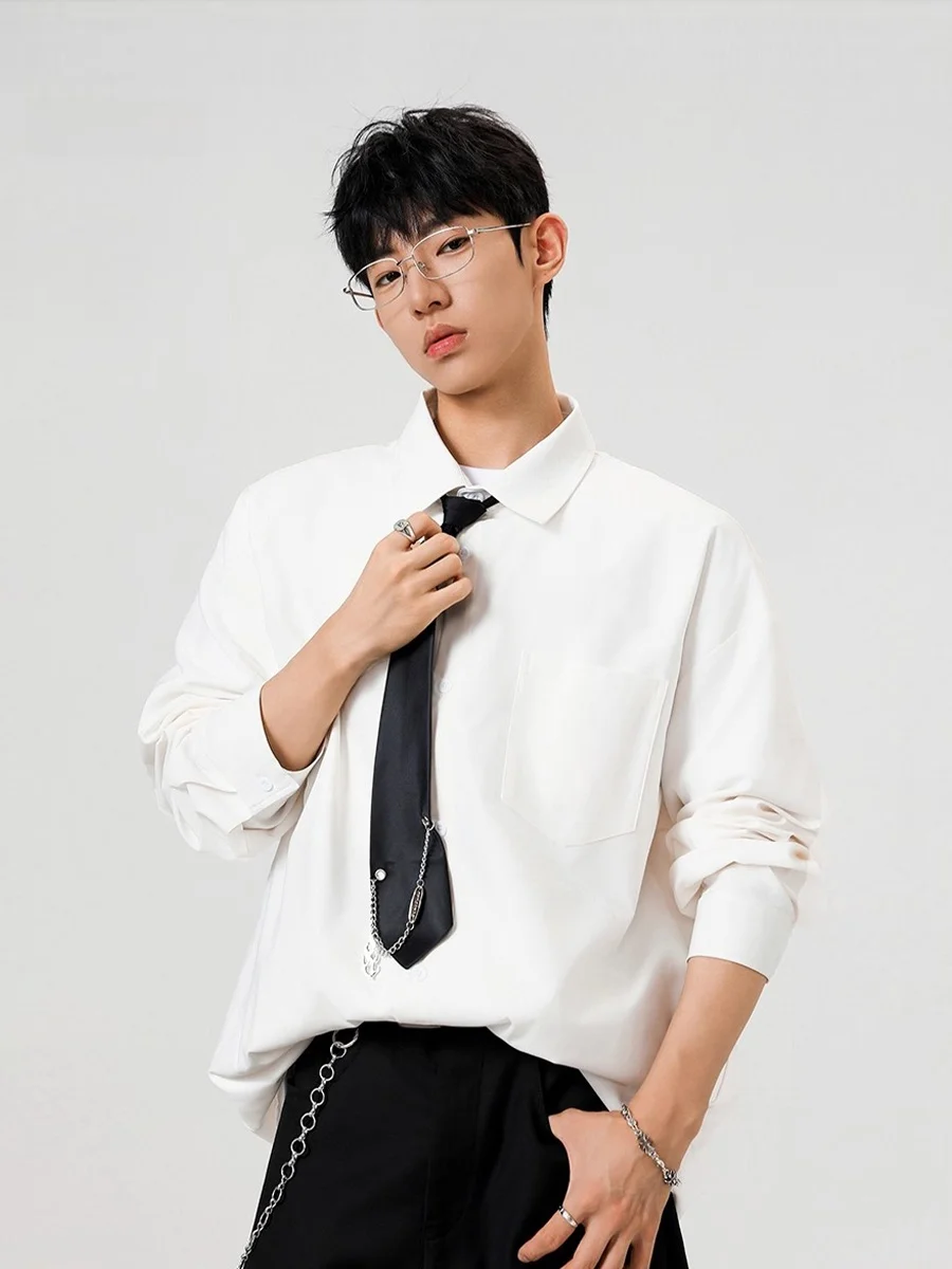 

American College Sle Inteated Tie Long Sve Wedding irt Men's Faion Casual Loose Fit Polyester Fiber Autumn Wear