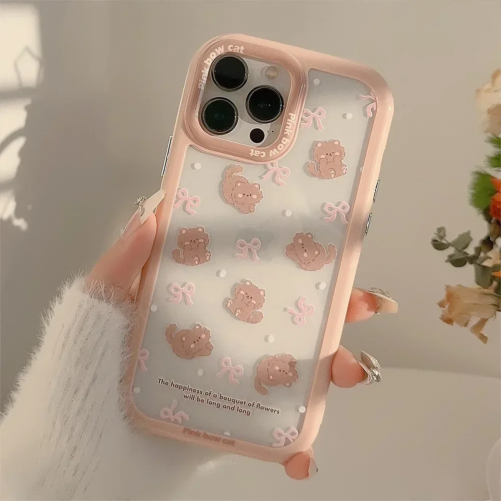 Cartoon Cute Bowtie Cat Acrylic Phone Case for IPhone16 15 14 12 13 11 Pro ProMax Mini Plus X XR Shockproof Phone Cover