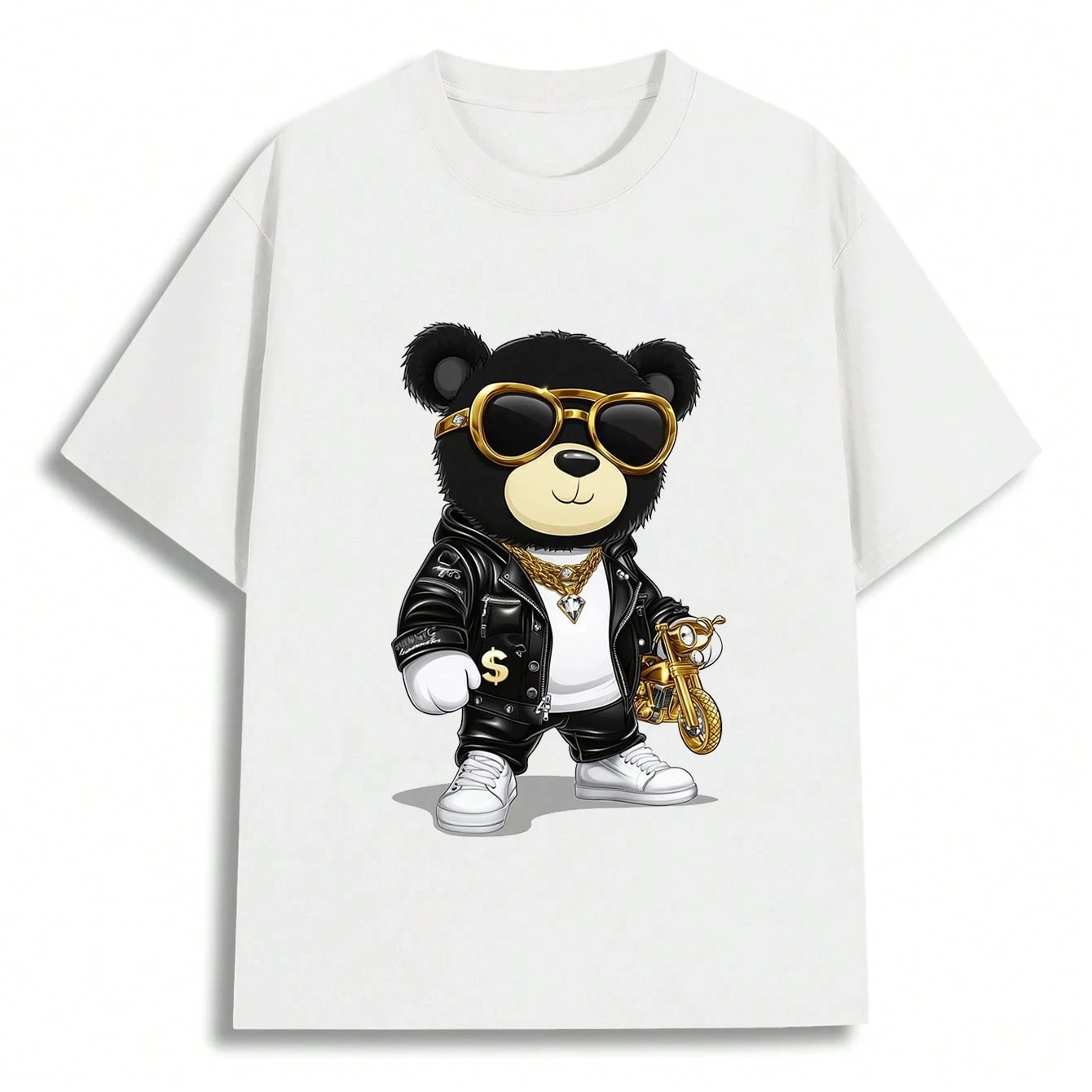 

Mens Cool Bear With Sunglasses And Gold Accessories Men Clothes T-Shirt Halloween Streetwear Vintage T-Shirts anime clothes