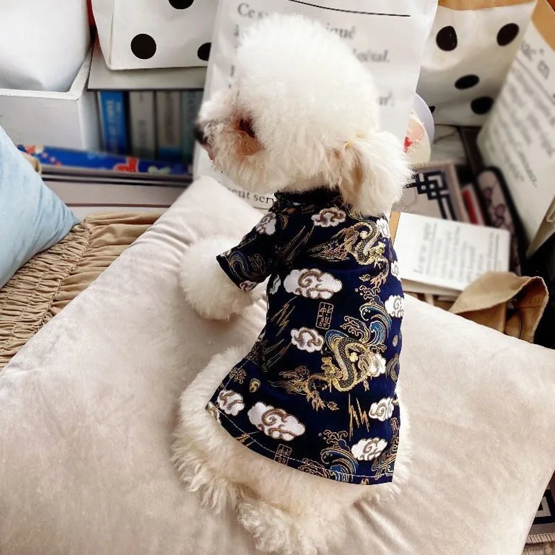 Winter Warm Dog Jacket Pet Puppy Chinese Styles Embroidery Clothes New Year Costume Jackets Chinoiserie New Year Dog Clothes