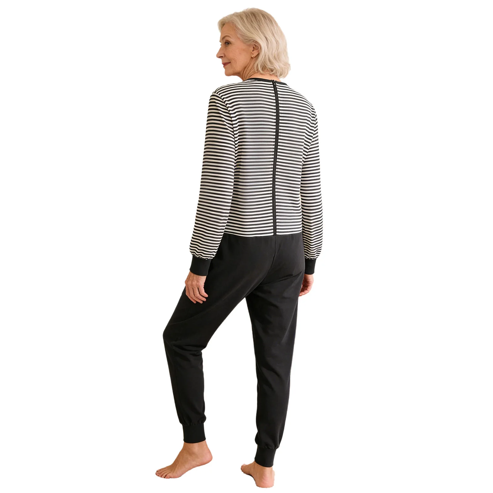 Women Dementia Clothing Anti-strip Nursing Jumpsuit Pajama with Zipper Back Leg for Alzheimer Elderly Special Needs Caring