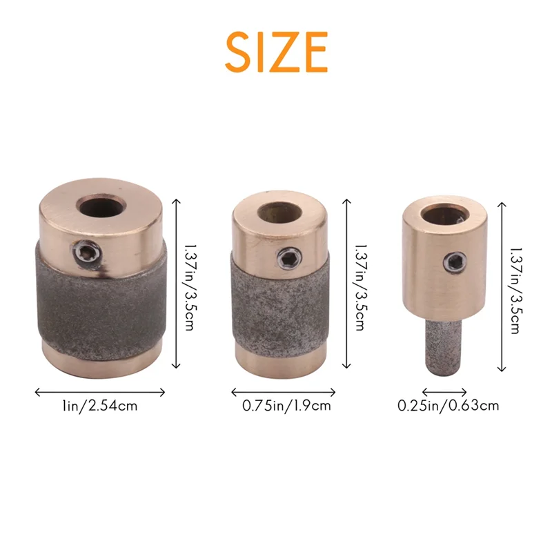 

B28C-6Pcs Grinder Head 1 Inch 3/4 Inch 1/4 Inch Brass Core Standard Grit Stained Glass Grinder Bit Head For Glass Stone