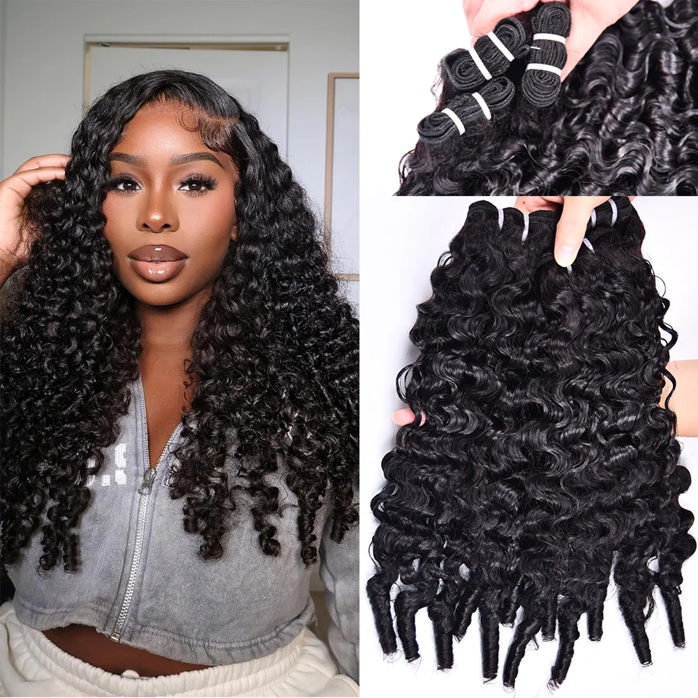 Burmese Curly Human Hair Bundles for Women 15A Virgin Double Drawn Human Hair Extensions Thick Ocean Spiral Curly 100%Human Hair
