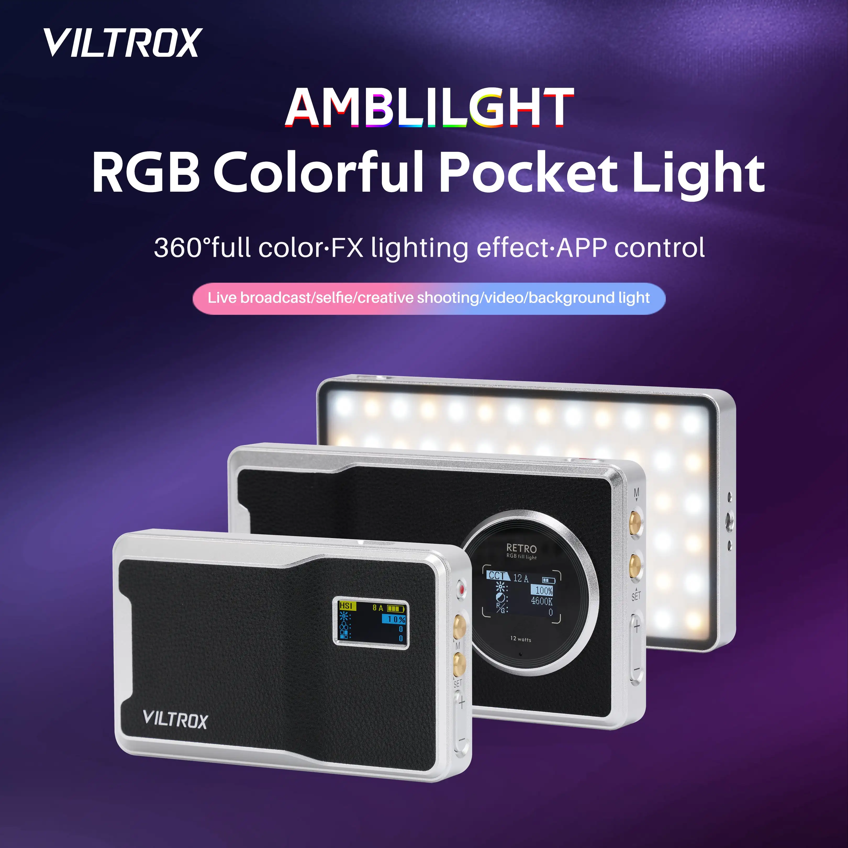 Viltrox Retro 08X/12X RGB LED Light Handheld Portable 2500K-8500K Lamp Lights for Video Selfie Photo APP Control Mini Light