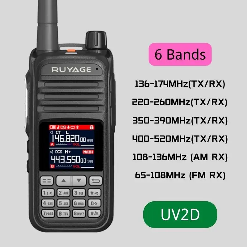 Go! UV2D Amateur Ham Two Way Radio 256CH Walkie Talkie Air Band Full Band 108-520MHz Police Scanner Marine Talkies