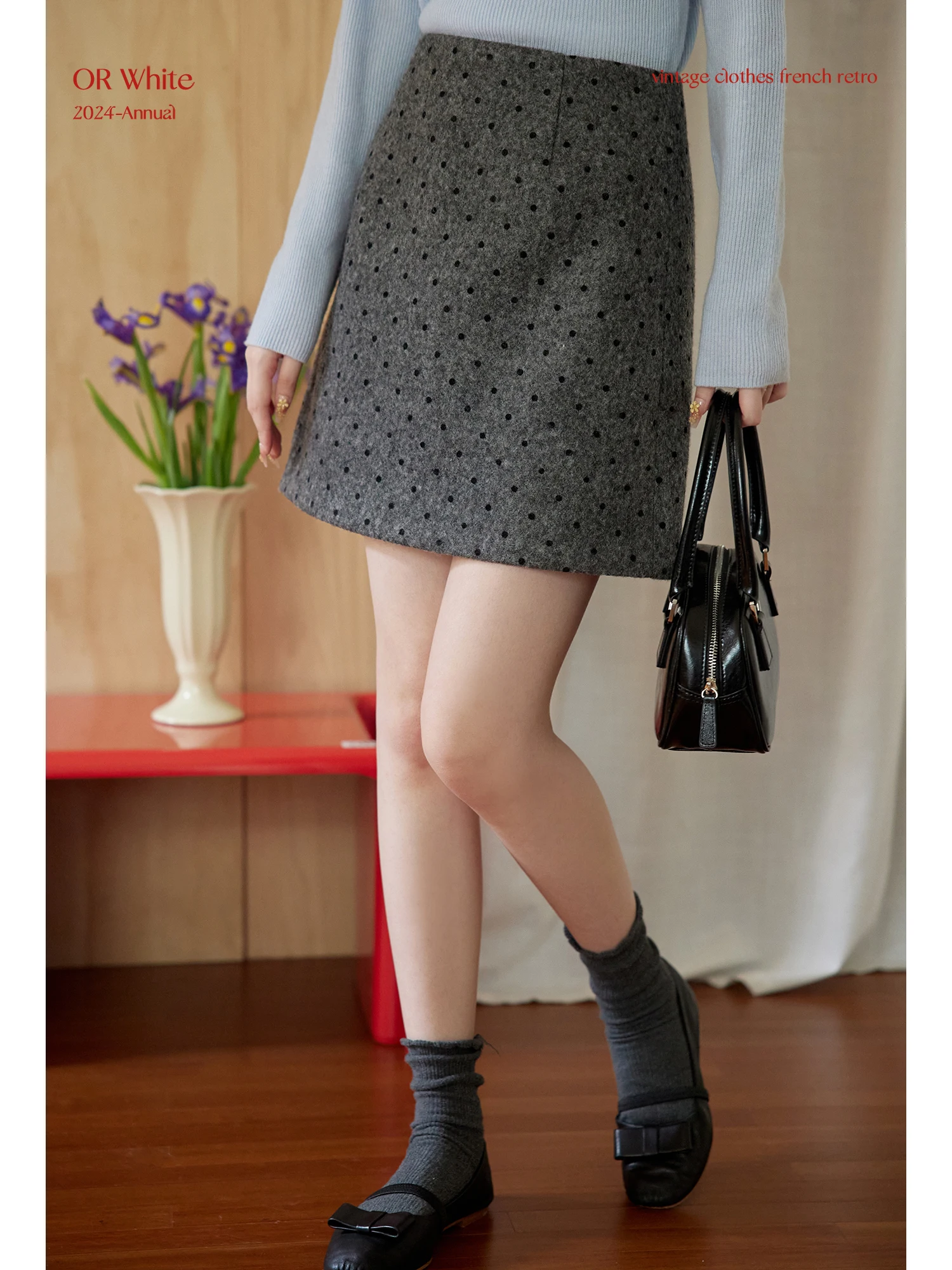 

ORWhite Ретро-юбка в горошек с высокой талией, А-силуэт, женская, универсальная, зимняя, новая, повседневная, асимметричная, стройнящая юбка