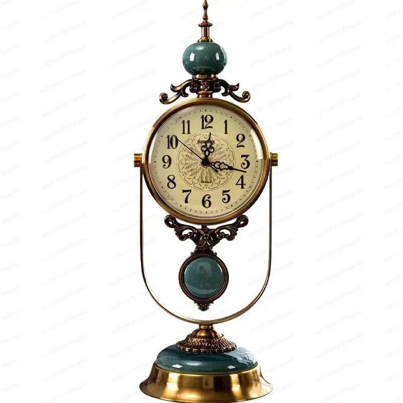 

High-end atmospheric American retro desk clock living room European light luxury household clock desktop pendulum desk clock