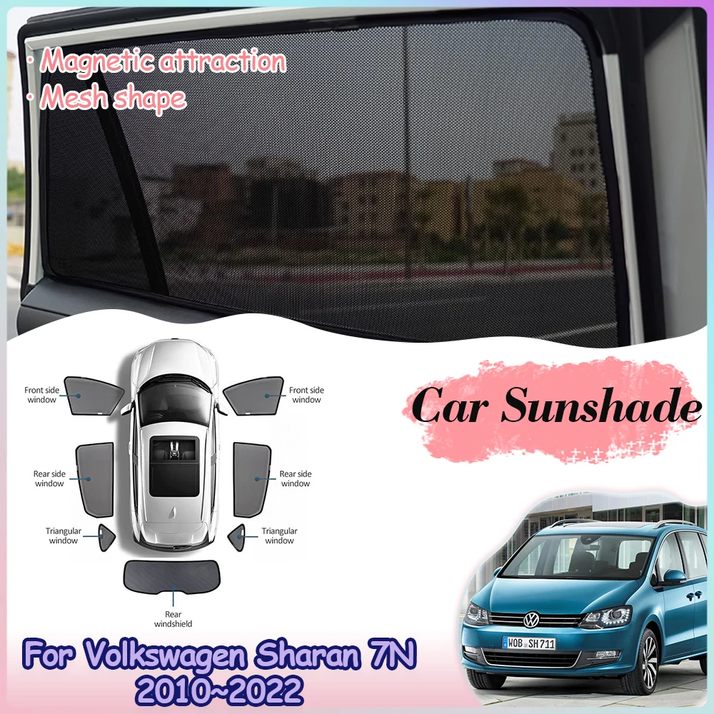 Car Magnetic Sunshade for Volkswagen VW Sharan 7N SEAT Alhambra 2010~2022 Side Window Sun Visor Mats Windshield Mesh Accessories