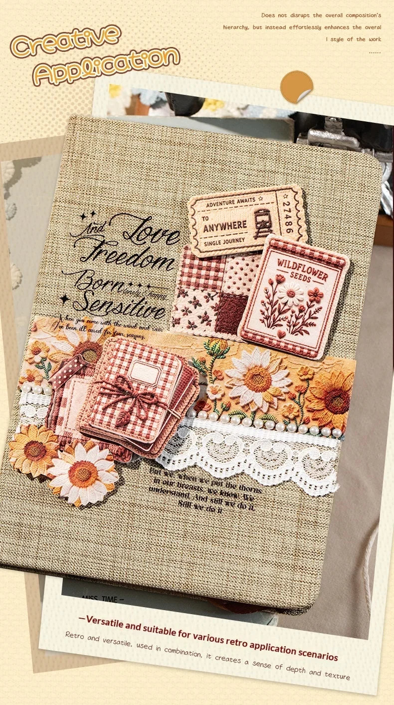 JIANWU Vintage Weave Label Relief Landscape Material Collage Scrapbooking Sticker Creative DIY Journal Stationery