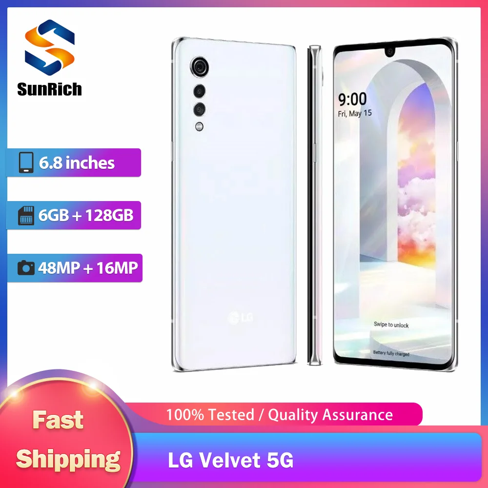 Original LG G9 velours G900EM G900VM G900UM G900TM G900AM G900N 5G t�l�phone portable NFC 6/8GB + 128GB 48MP + 16MP Octa Core SmartPhone