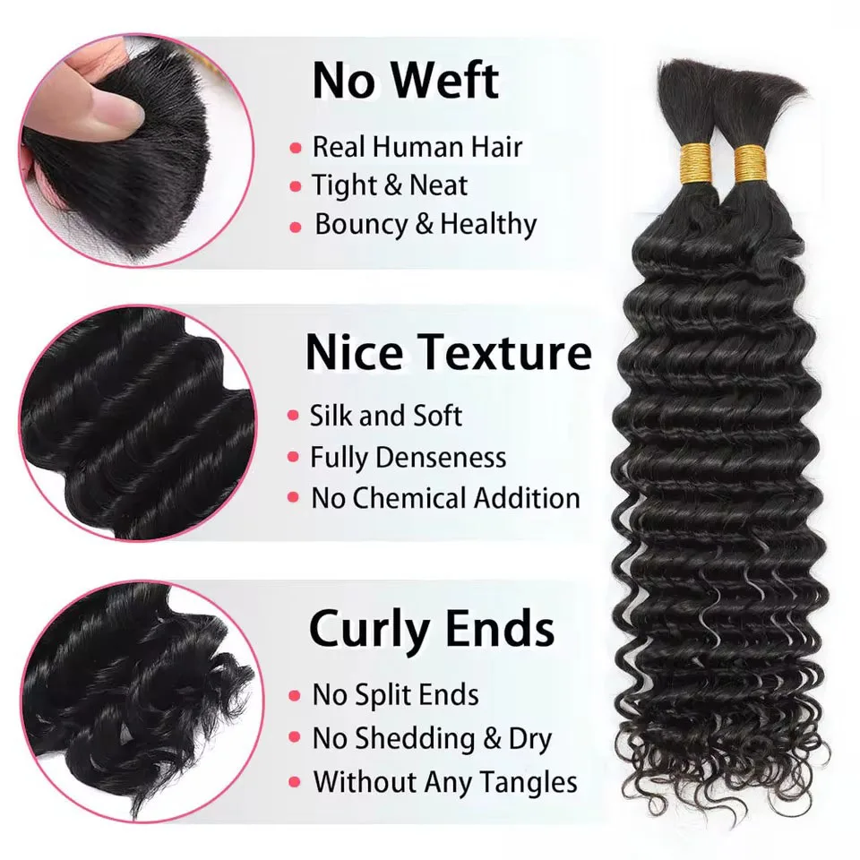 Deep Wave Human Hair Bulk 100g/pcs For Boho Braids No Weft Deep Curly Hair Extensions For Braiding 200g 400g Brazilian Remy Hair