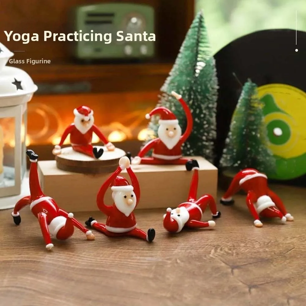 Handcrafted Glass Yoga Santa Glossy Exquisite Handmade Glass Ornament Lampwork Artistic Miniature Christmas Figurine Teens