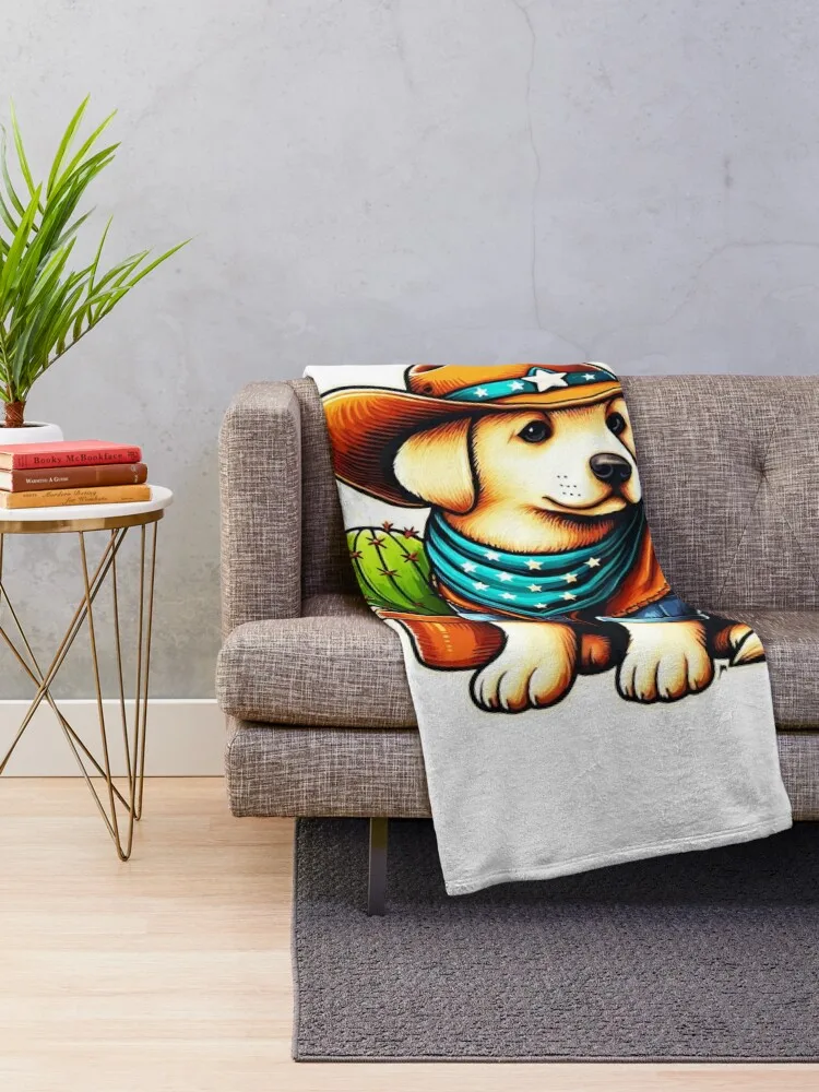 cute dog cowboy lover cuctus Throw Blanket Decoratives blankets ands Blankets