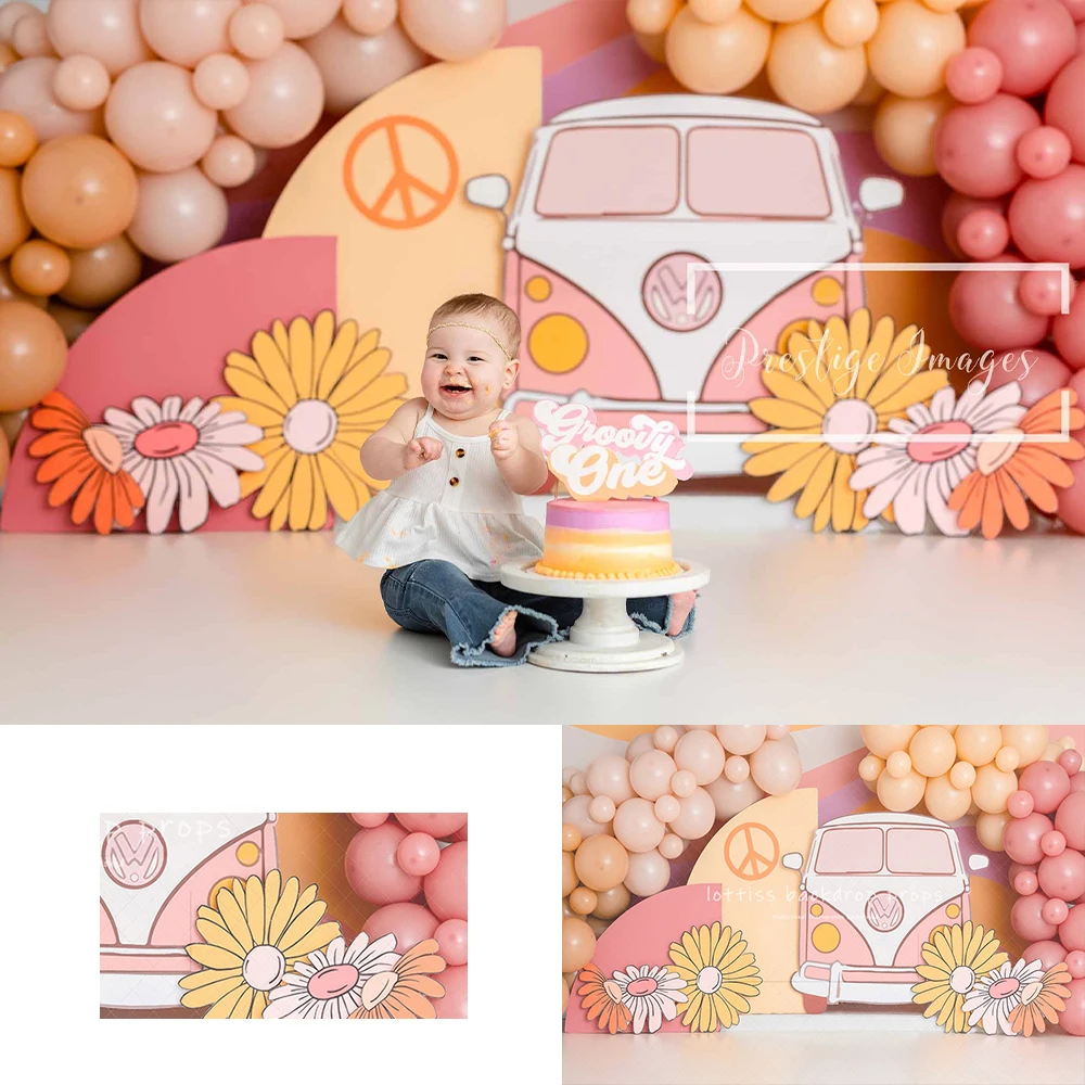 That 70s Party Backdrops Kids Baby Photography Props Boy Adult Photography Birthday Cake Smash Floral Bus Backgrounds