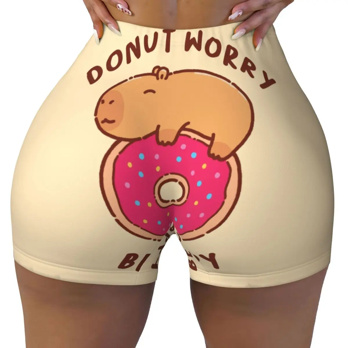 Custom Women Capybara On A Donut Workout Yoga Shorts Athletic Gym Biker Running Shorts