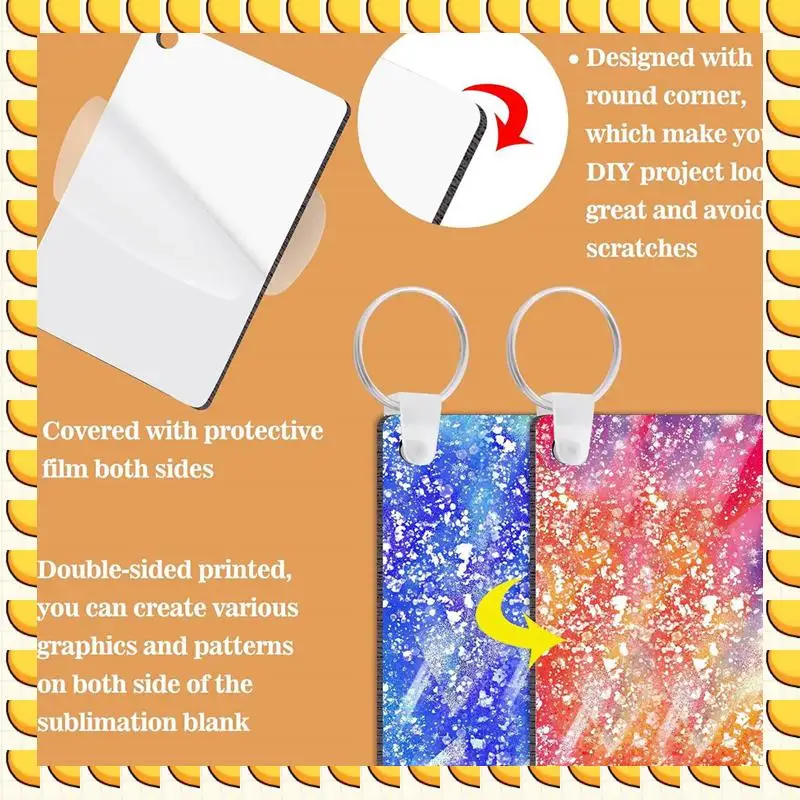 BAAU 200 Pack Sublimation Keychain Blank Double Sided Heat Transfer Blank MDF Blank Board Key Ring Blank Sublimation DIY
