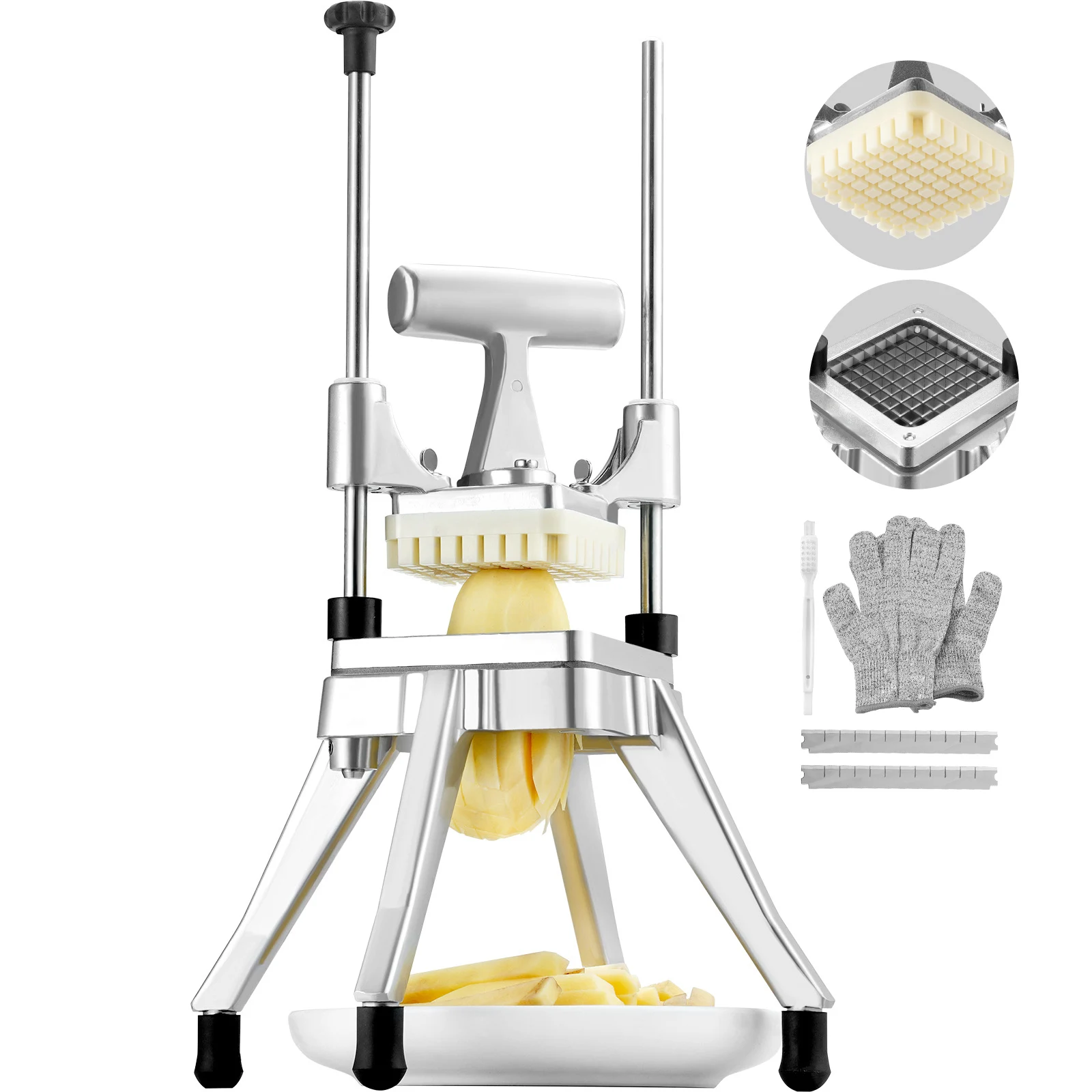 Commercial Vegetable Fruit Chopper 3/8″ Blade Heavy-Duty Professional Food Dicer Kattex French Fry Cutter Onion Slicer Stainless Steel for Tomato Peppers Potato Mushroom, Sliver