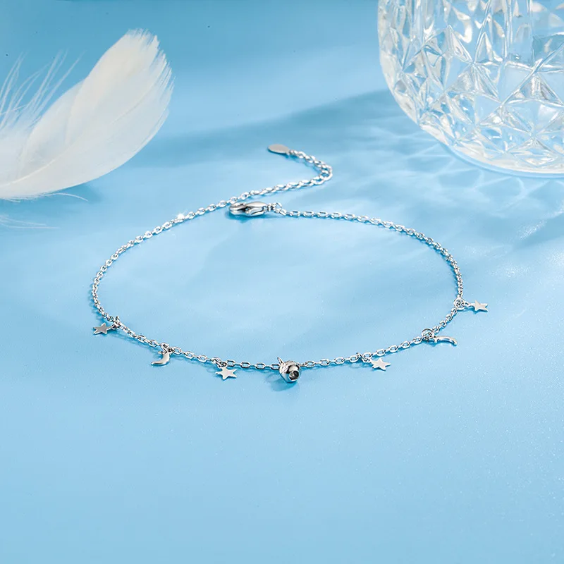 New Bohemia Round Ball Star&Moon Pendant Anklets Women 925 Sterling Silver Sexy Fashion Jewelry Beach Foot Chain Bracelet Gift