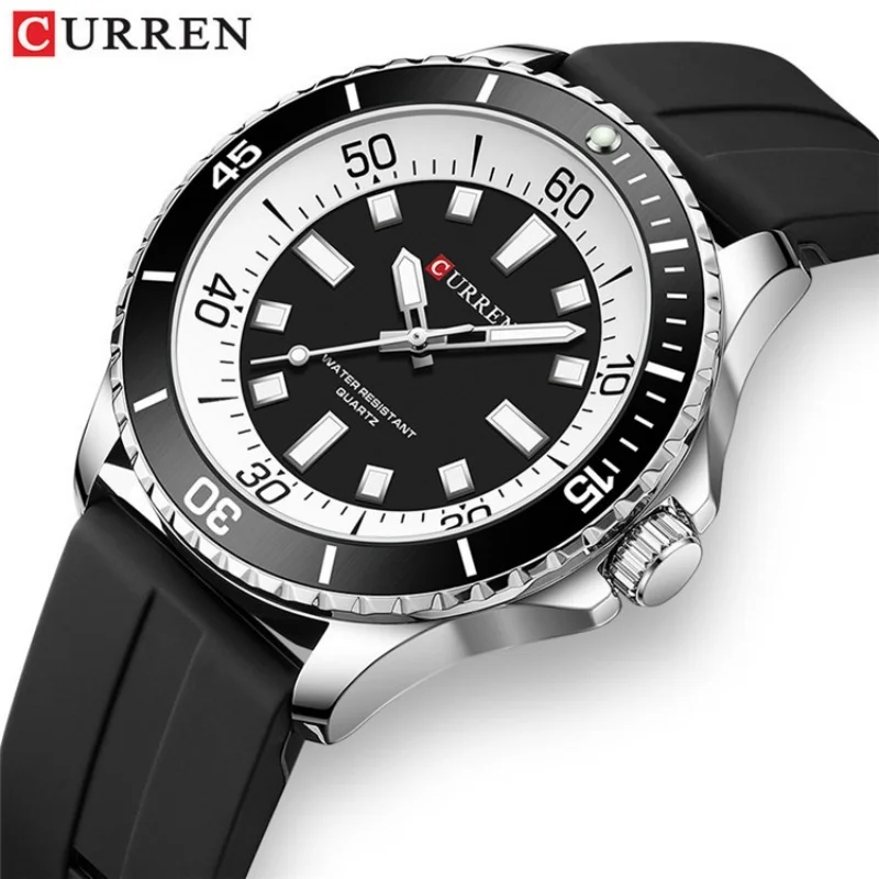 

CURREN 8448 Classic Silicone Watch Business Waterproof Male Students Clock Luminous Round Quartz Men Watch reloj hombre 2024