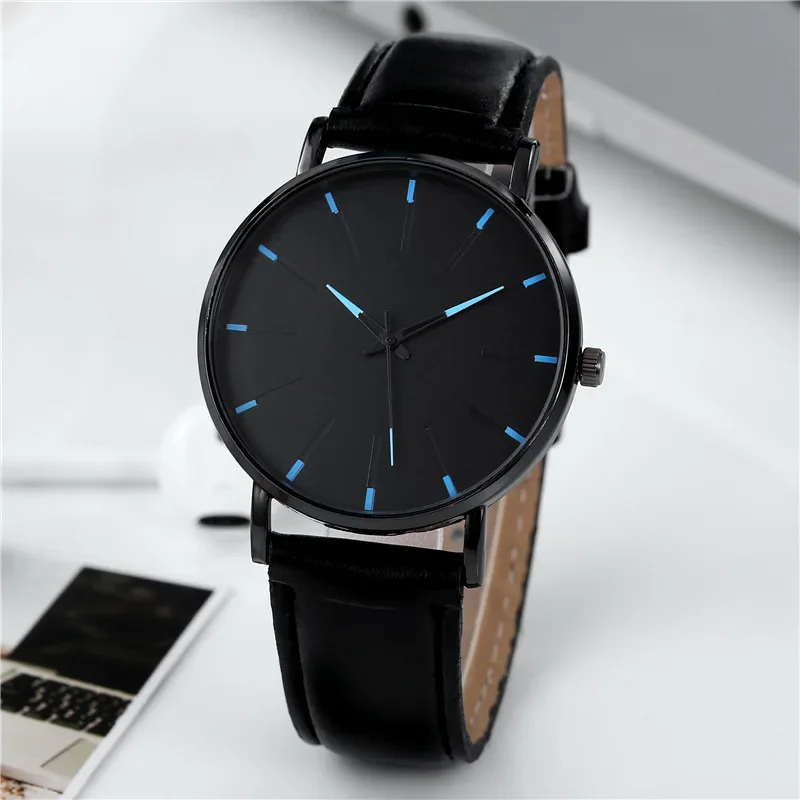 Men\'s Thin Strap Quartz Watch Leather Strap Minimalist Multicolor Watch Luxury Stainless Steel Dial Wristwatches reloj hombre