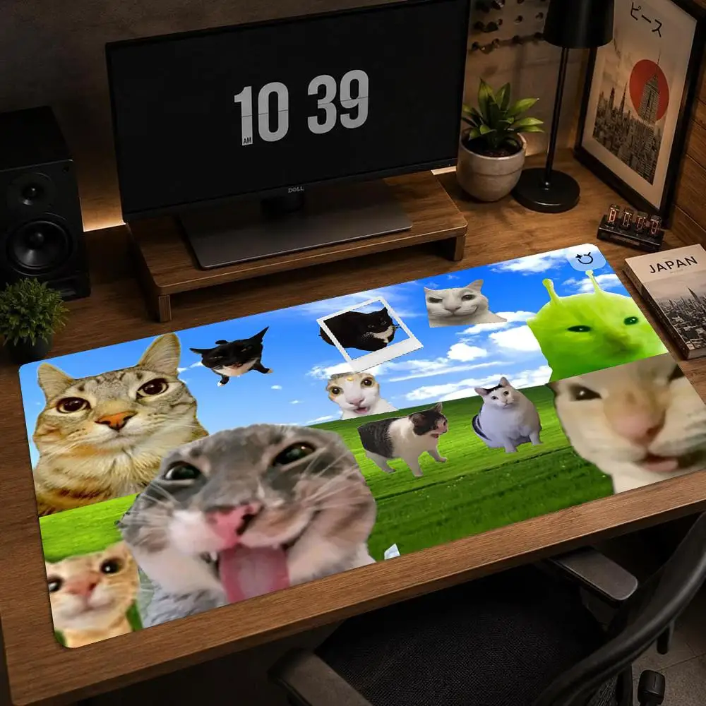 Collage Of Various Funny Cat Memes On Bright Grassland Background Fit Laptop Mousepad