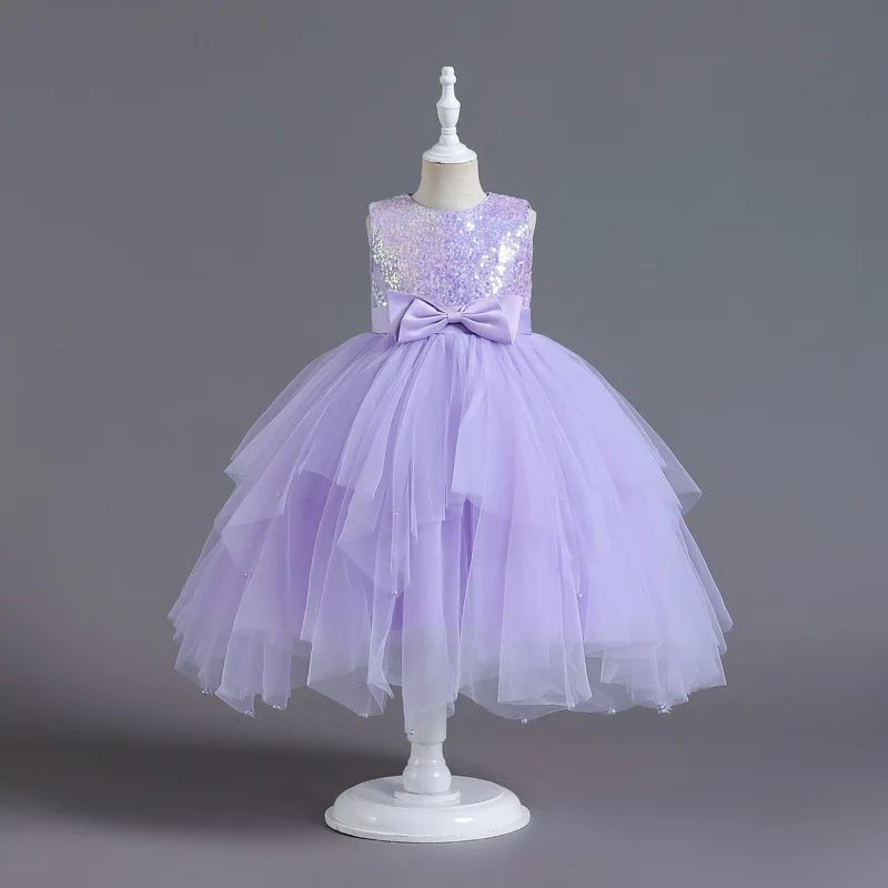 Children Layered Dress Sleeveless Girl Party Dresses Sequins Ball Gown Kid's Tulle Clothes 3 to 10  Years