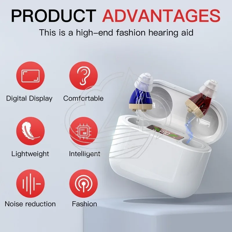 CIC Digital Hearing Amplifier With Charging Case Display Mini In-ear Sound Collector For Elderly Hearing Loss