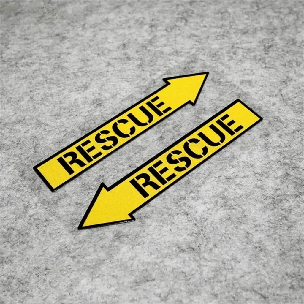 2D Flat 1Pair Yellow Arrow Rescue Vinyl Sticker, Waterproof Decal for Car Body Window Bumper Motorcycle Helmet Decor