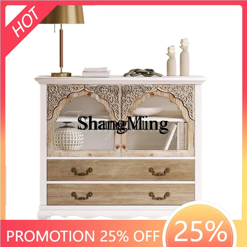 

ZYY premium retro style dining side cabinet shelf solid wood integrated wall and breakfast furniture living room storage