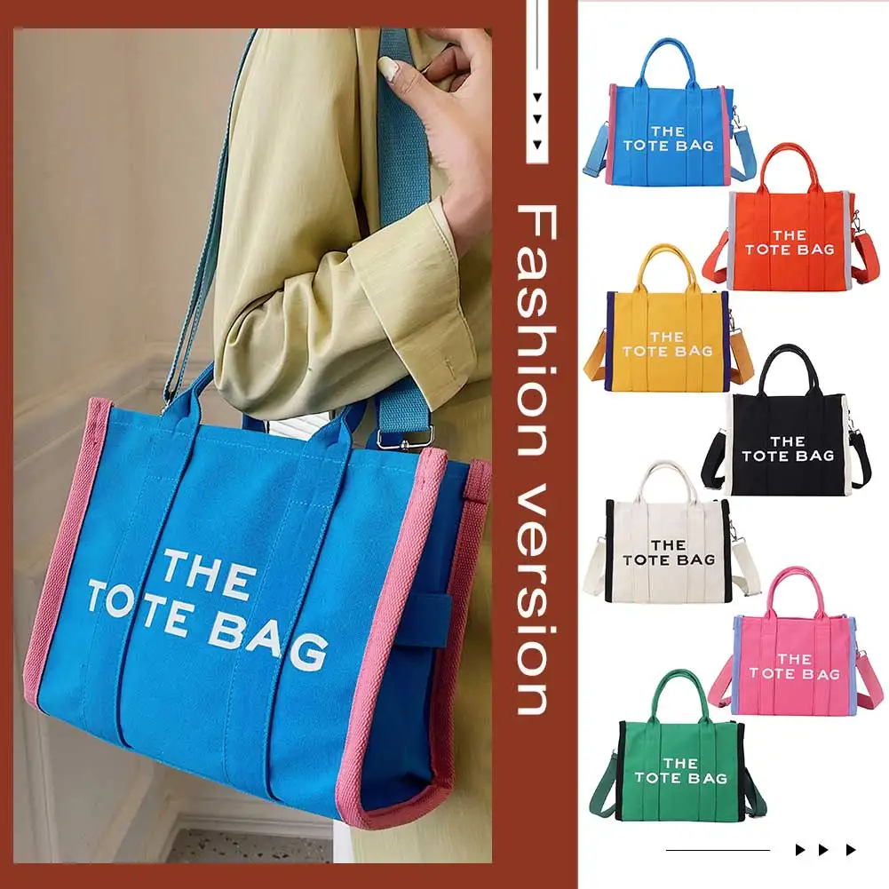 Canvas Top-handle Bags Contrast Color Commute Bag Letter Fashion Casual Large Capacity Simple Portable for Weekend Vacation