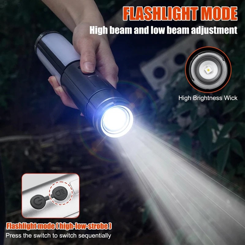 Akumulatorowa lampa kempingowa 3000mAh ze statywem, bezprzewodowa lampa robocza z 3 głowicami LED, latarka awaryjna z odłączanym statywem