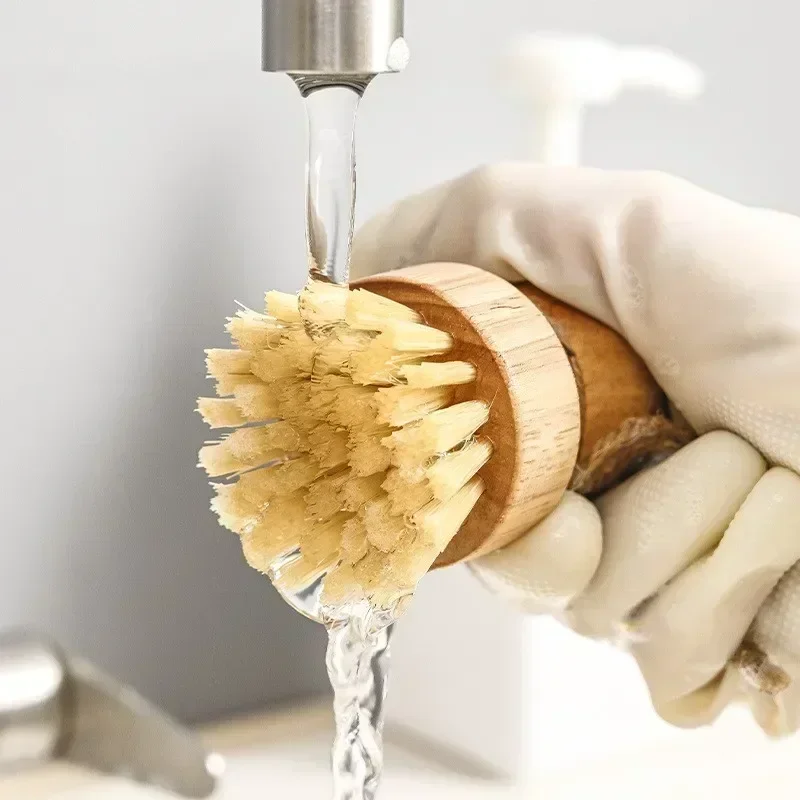 Kitchen dish brush Wooden handle and sisal coconut Multifunctional cleaning tools kitchen scrubbing brush image 5