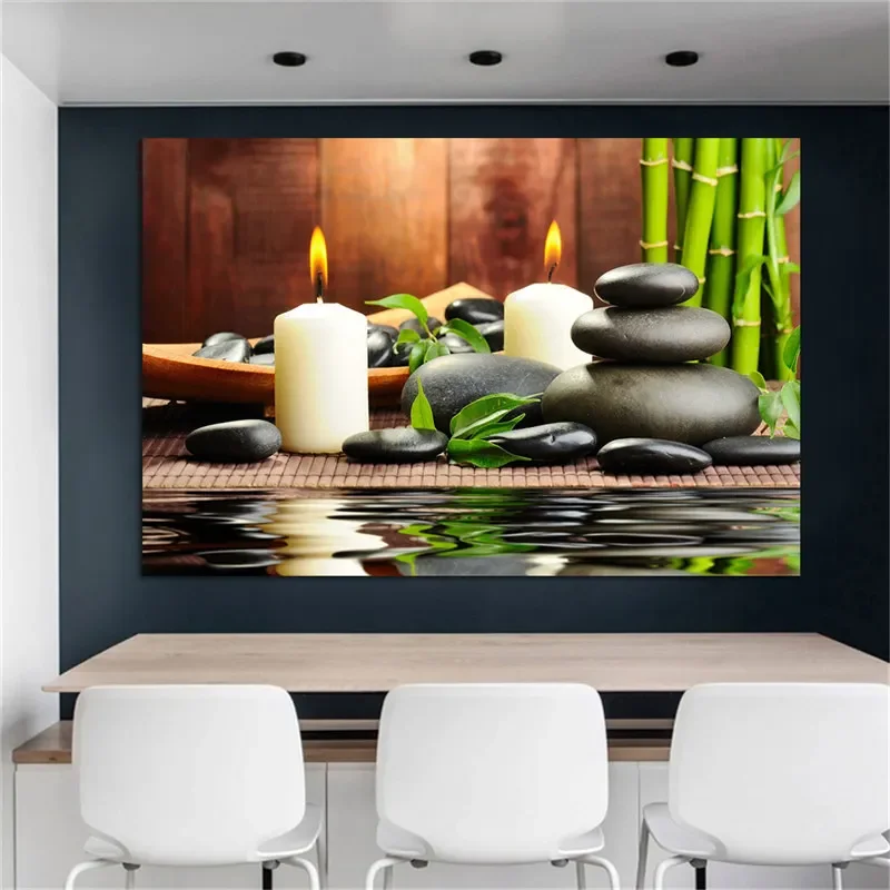 ZEN Poster Stone Bamboo Water Drops Green Leaf Still Life Meditation Wall Art Picture Canvas HD Print Buddha Home Decor Painting