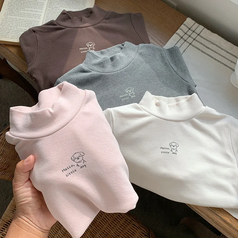 Soft and Comfortable Children Long Sleeve Solid Color T-Shirt with Half High Neck Suitable Autumn and Winter Cold Season Wearing 4