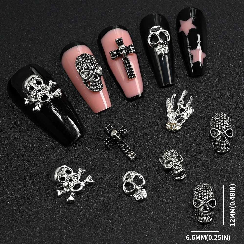 30 unids/caja 3D gótico Halloween dijes de uñas Punk esqueleto Cruz araña decoración de uñas DIY accesorios de manicura oscura espeluznante 1