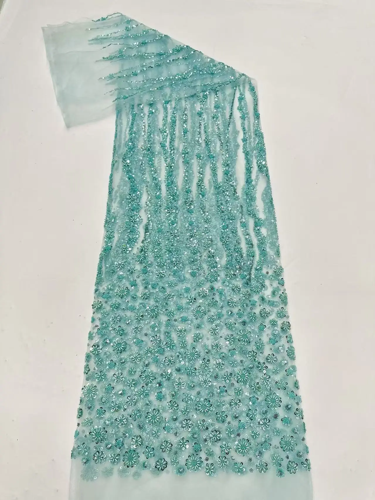 

Latest African Heavy Beads Sequins Mesh Lace Bride French Net Lace Fabric Sewing Embroidered Lace Tulle Nigerian Dresses Women